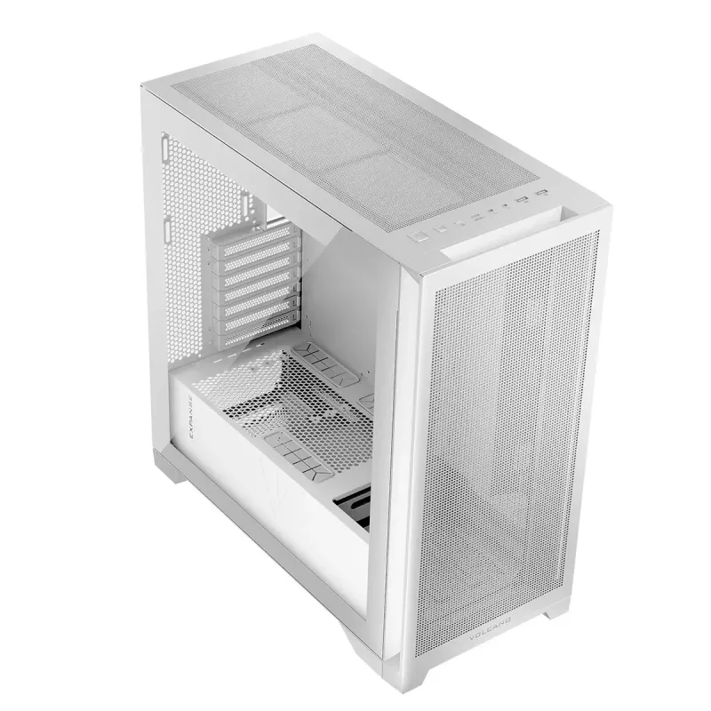 Modecom Volcano Expanse S vidutinio dydžio (Midi Tower) kompiuterio korpusas, ATX/micro-ATX/mini-ITX, grūdintas stiklas, USB-C, vaizdo plokštė iki 430 mm, baltas
