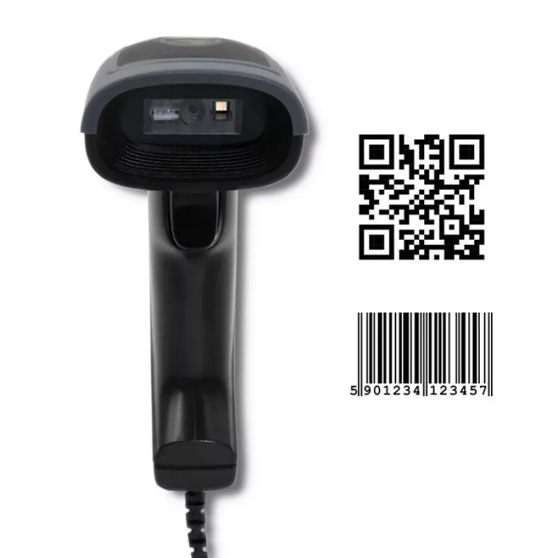 Rankinis brūkšninių kodų skaitytuvas QOLTEC 50863 – 1D/2D skaitytuvas, USB laidinis, LED jutiklis, juodas, 5V, 1,8 m laidas