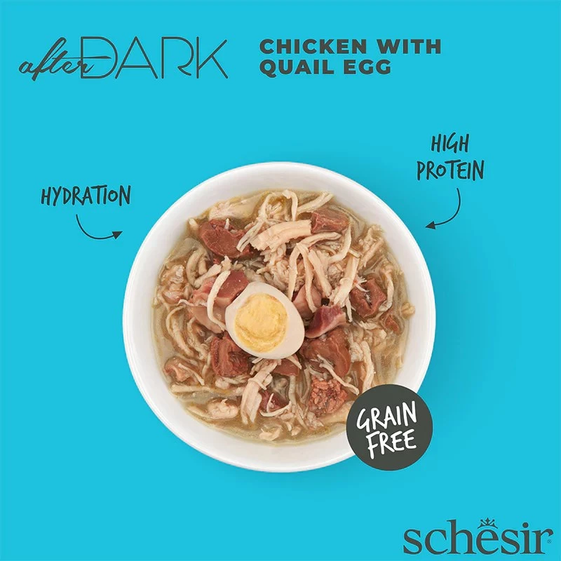 Šlapias kačių maistas Agras Pet Foods Schesir after Dark Complete Brühe 80 g – vištiena, be glitimo, suaugusioms katėms