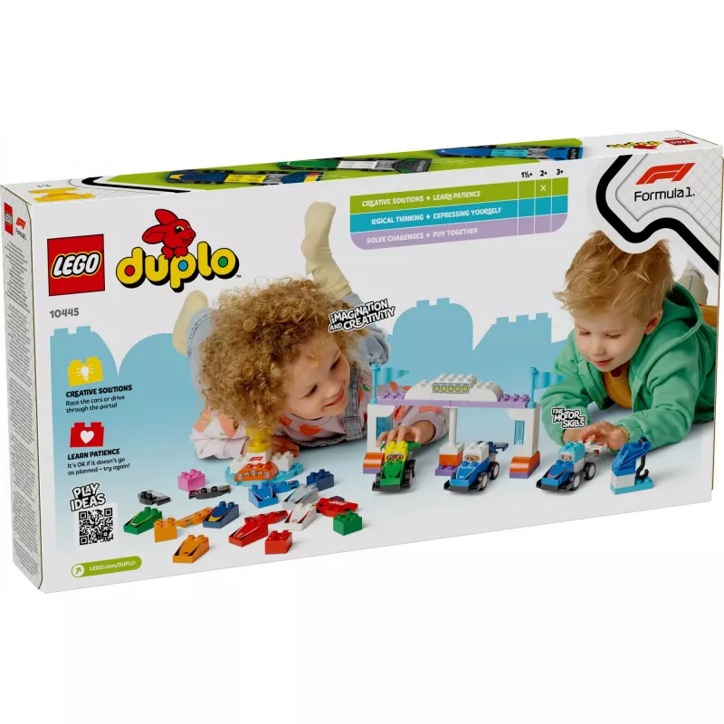 LEGO DUPLO 10445 F1 Team lenktyniniai automobiliai ir vairuotojai