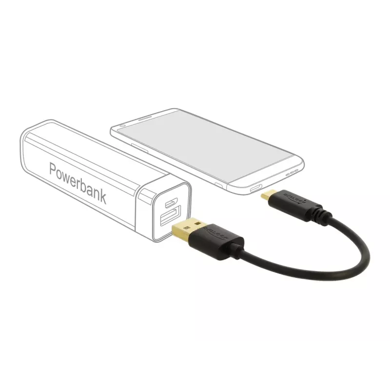 DeLOCK USB įkrovimo laidas Type-A – USB Type-C 15 cm juodas