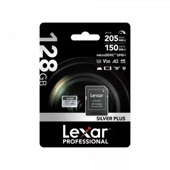„Lexar 128GB UHS-I MicroSDXC Professional SILVER PLUS“ – atminties kortelė