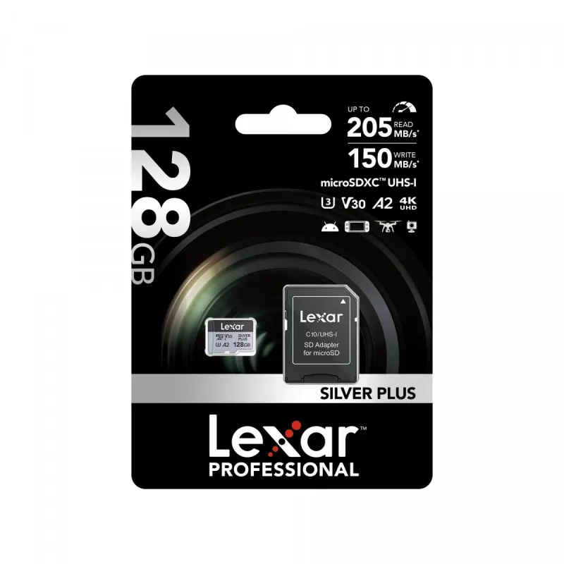 „Lexar 128GB UHS-I MicroSDXC Professional SILVER PLUS“ – atminties kortelė
