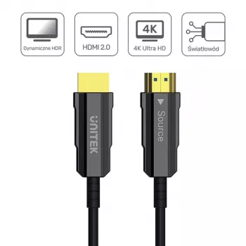 HDMI optiminis laidas Unitek C11092ASL01 4K 60Hz (HDMI 2.0, 20 m, kištukas–kištukas, juodas)