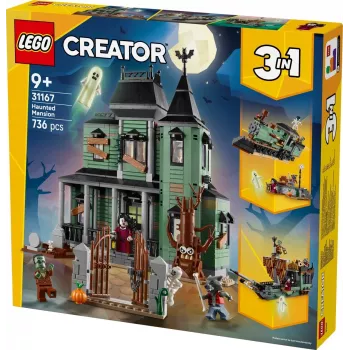Konstruktorius LEGO Creator 3-in-1 Haunted House 31167 – 736 dalių, 3 modeliai, 5 minifigūrėlės