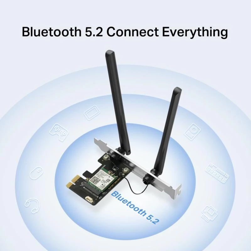 Mercusys WL-PCI AX3000 dviejų juostų „Bluetooth“ Express adapteris (MA80XE)