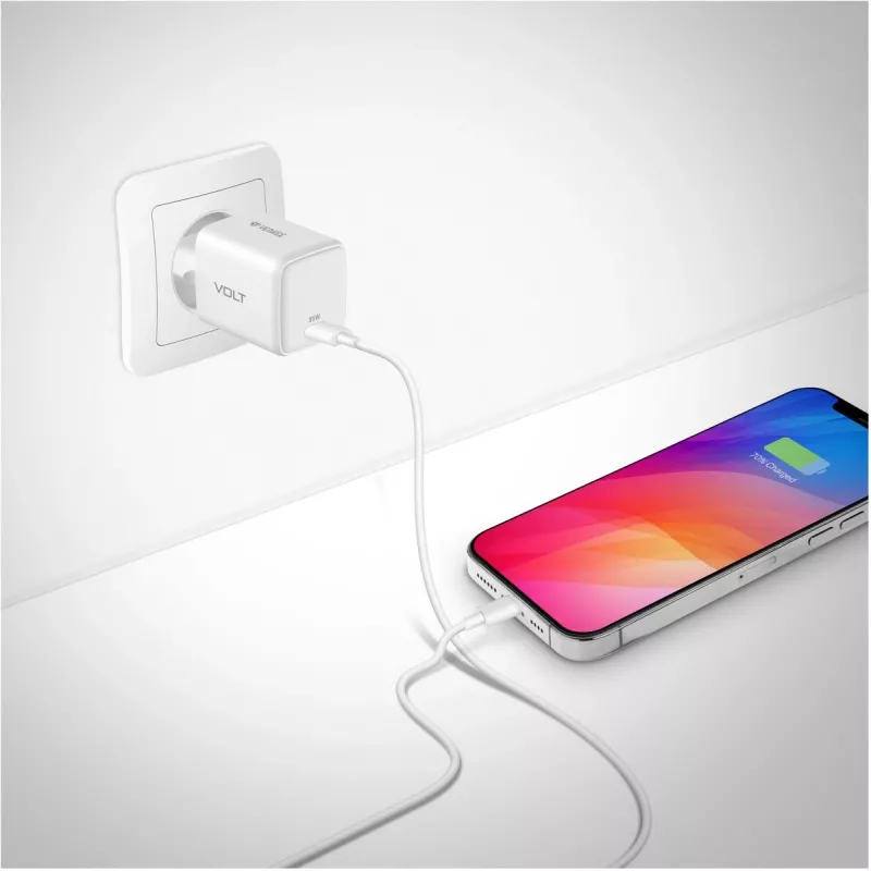 Sieninis USB C 35W 3A PD 3.0 QC 3.0 įkroviklis, baltas
