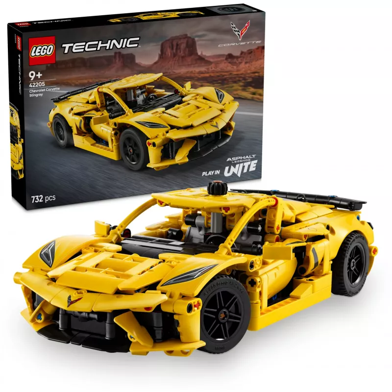 LEGO Technic Corvette Stingray 42205 2-in-1 kabrioletas ir kupė modelis, 732 detalės, 80×270×140 mm