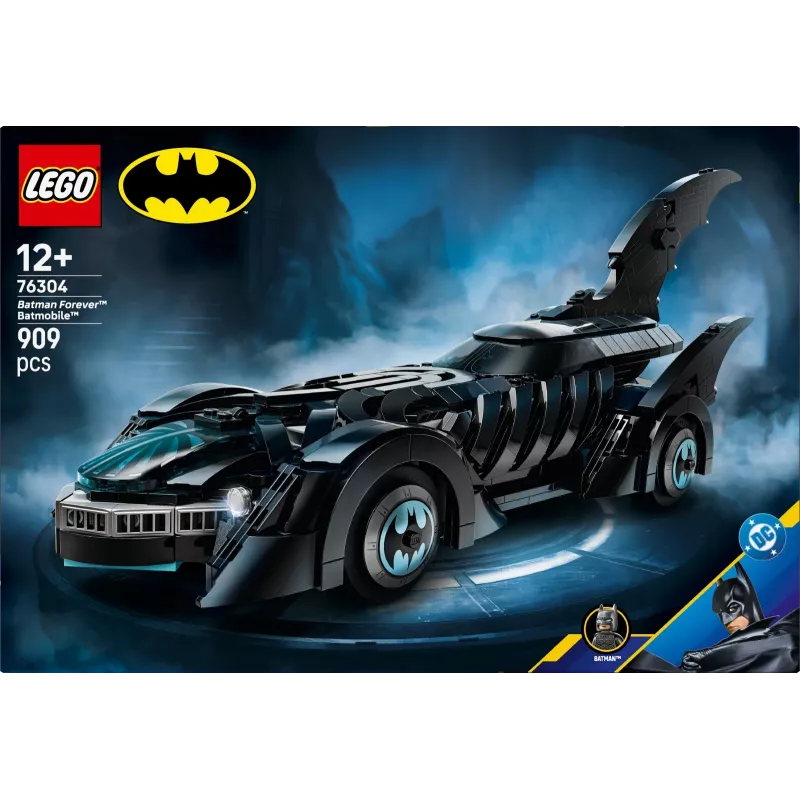 LEGO konstruktorius DC Super Heroes Betmeno automobilis Batman Forever Batmobile 76304 – 909 dalių, 1 minifigūrėlė, rekomenduojamas amžius 12+