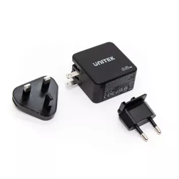 Unitek P1117B USB-C PD 65W universalus mobilus įkroviklis, 2x USB-C PD + 1x USB-A, juodas
