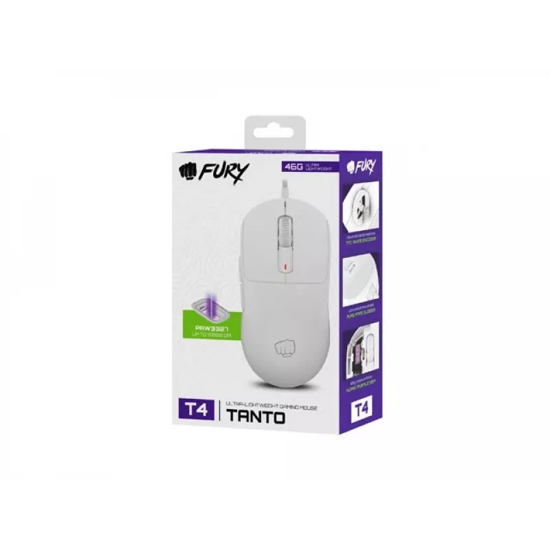 Žaidimų pelė Fury Tanto T4 – 12000 DPI, RGB, balta, USB