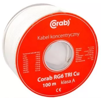 Koaksialinis kabelis RG6 TRI Cu CORAB (100m ritė) A klasė