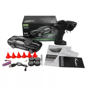 Amewi Drift Car 21110 4WD 1:20 RTR Black – radijo bangomis valdomas driftinis automobilis, 4 ratų pavara, 1:20 mastelis