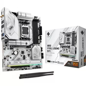 Pagrindinė plokštė ASROCK B850 Steel Legend WiFi ATX — AMD B850, lizdas AM5, DDR5, 4x DIMM, 4x M.2, Wi‑Fi 7, 2.5Gb LAN