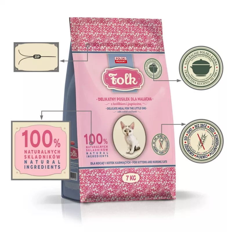 FOLK Gentle meal kačiukams su triušiena ir ėriena - sausas kačių ėdalas - 7kg