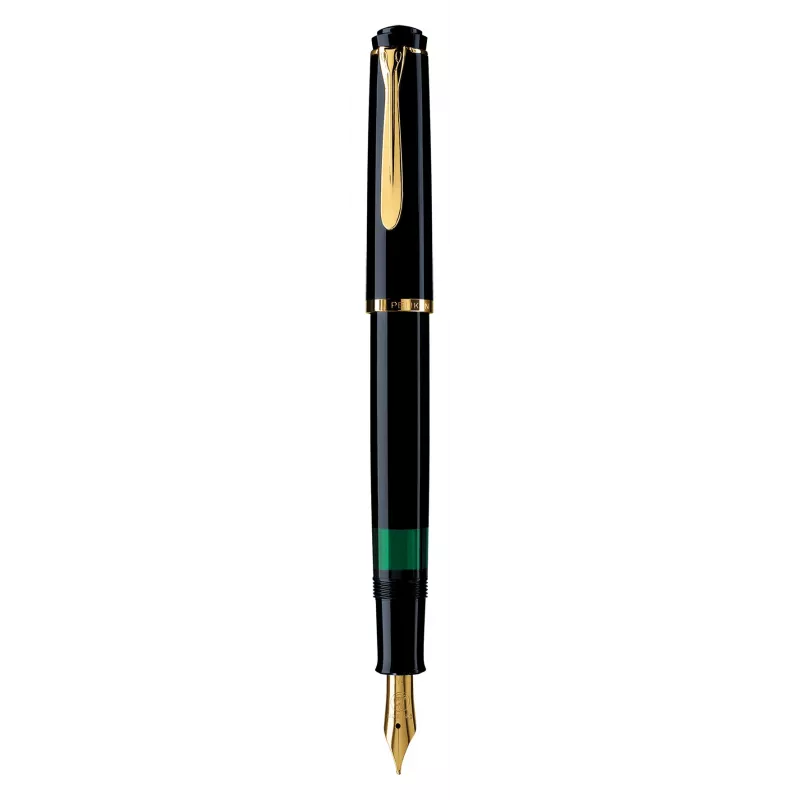 Pelikan M200 rašiklis, juodas, auksinis, integruota užpildymo sistema, derva, auksinis, italinis plunksninis antgalis, auksinis, nerūdijantis plienas