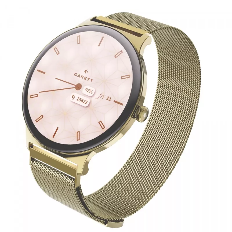 Išmanusis laikrodis Garett Verona 2 Gold Mesh su Bluetooth ir širdies ritmo matuokliu