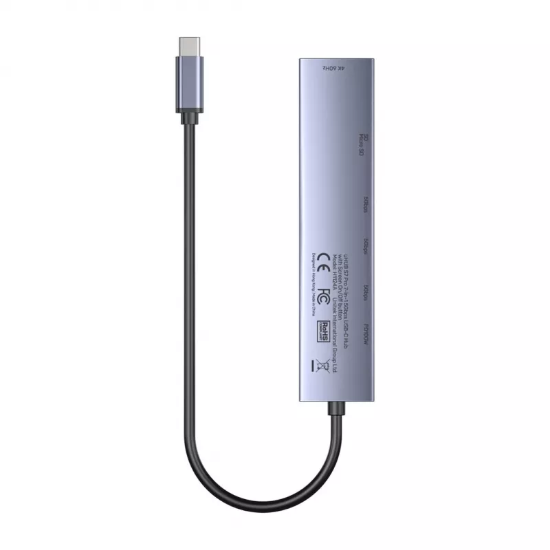 USB-C stotelė Unitek H1124AGY01 su 100W PD, HDMI 2.0, 2x USB-A, 2x USB-C, SD/microSD skaitytuvu – aliuminis