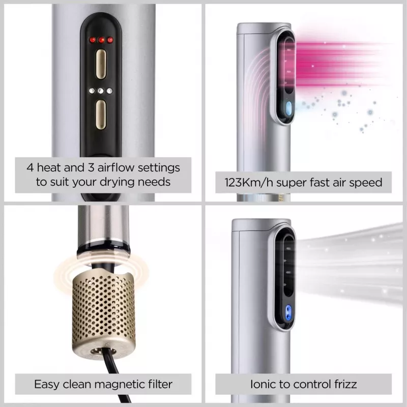 Plaukų formavimo rinkinys BABYLISS AS6555E — Airflow technologija, 4 šildymo lygiai, 2,5 m laidas, sidabrinis/auksinis