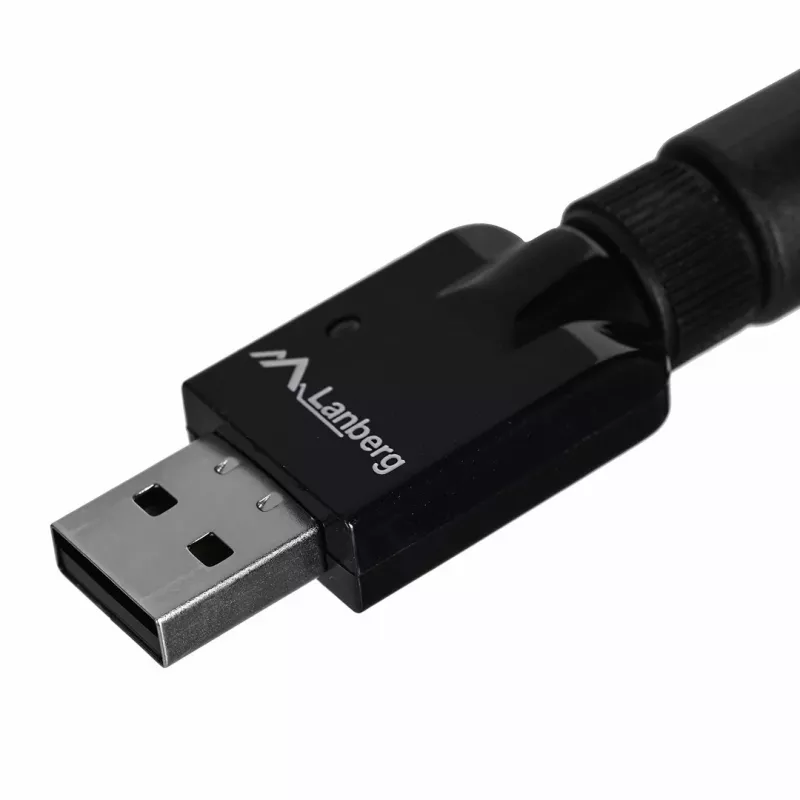 USB Wi-Fi adapteris LANBERG NC-0300-WIE, USB 2.0, dvi išorinės antenos 5 dBi, WLAN 300 Mbps, Ethernet/WLAN, juodas