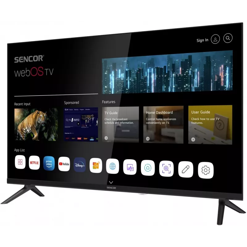 LED SMART TV SENCOR SLE 32S803B 32 coliai webOS HD 1366×768, HDR10, Wi‑Fi, Bluetooth, DVB‑T/T2/C/S/S2, 3×HDMI, 2×USB