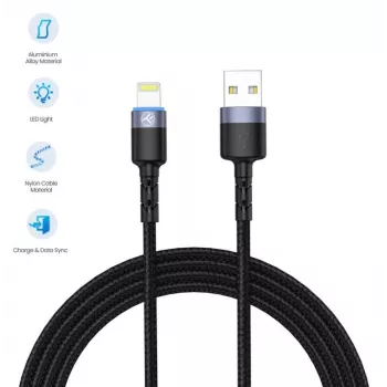 USB į Lightning duomenų laidas Tellur 1,2 m nailoninis pintas juodas