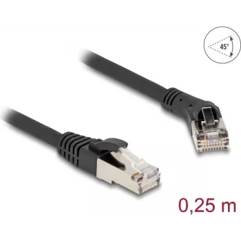 DeLOCK RJ45 Cat.8.1 tinklo kabelis 45° kampu 0,25 m juodas