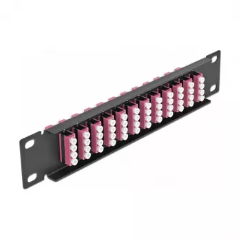 Optimis pluošto skirstymo skydas DeLOCK 10 colių 12 prievadų LC Quad Violetinis 1U Juodas