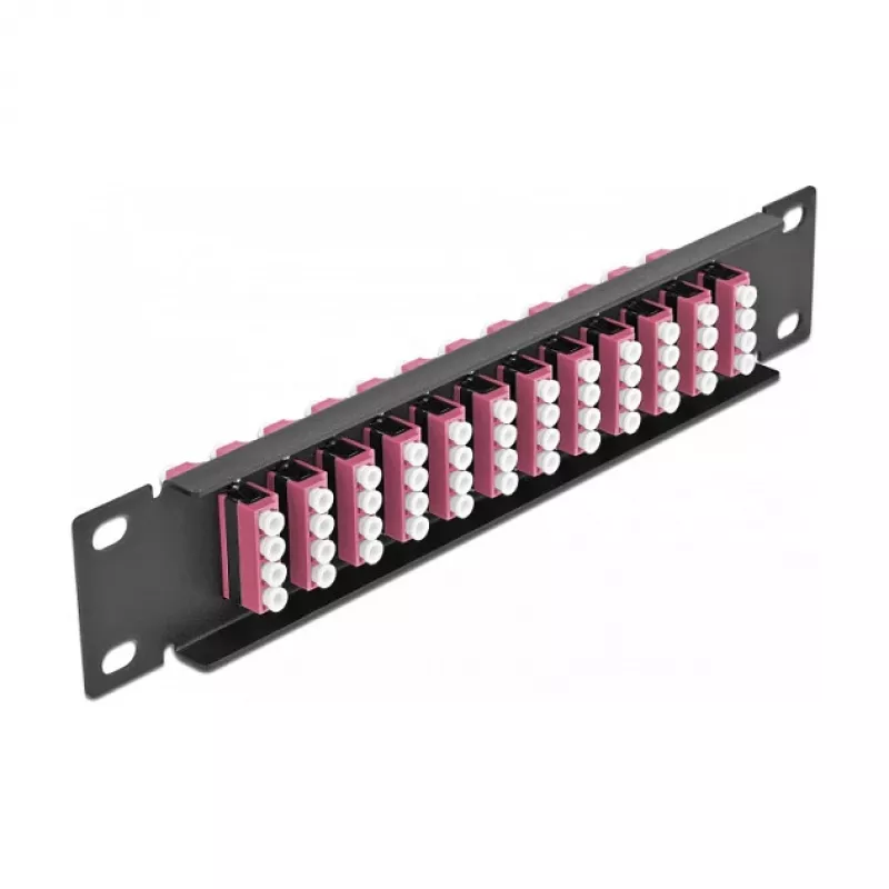 Optimis pluošto skirstymo skydas DeLOCK 10 colių 12 prievadų LC Quad Violetinis 1U Juodas