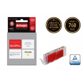 Activejet ACC-571YNX rašalas (Canon CLI-571XLY pakaitalas; Supreme; 12 ml; geltona)