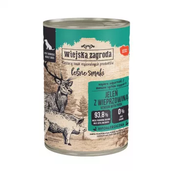 Šlapias šunų ėdalas wiejskazagroda Forest Flavours elniena su kiauliena 400 g - suaugusiems, be grūdų, pilnavertis pašaras