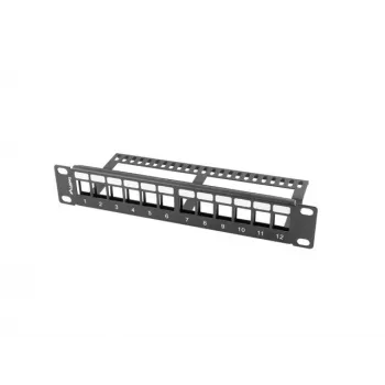 LANBERG PPKS-9112-B aklina plokštė stelažui, 12 prievadų, 1U, metalinė, pilka, 254×44,5×99,3 mm