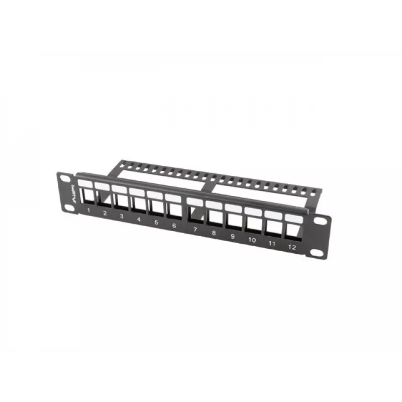 LANBERG PPKS-9112-B aklina plokštė stelažui, 12 prievadų, 1U, metalinė, pilka, 254×44,5×99,3 mm