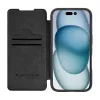 Telefono dėklas Nillkin Qin Prop Leather, iPhone 16, juoda oda, kortelių kišenė