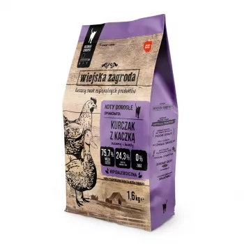 Sausas kačių ėdalas Wiejskazagroda WZ-KOT-02-16KG Vištiena Antis 1,6 kg, suaugusioms katėms, be grūdų