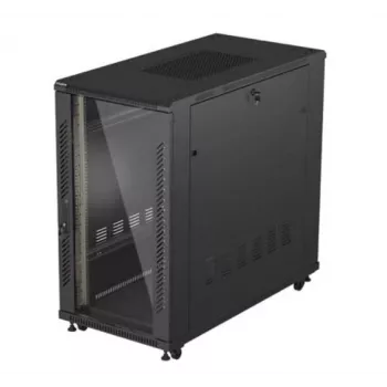 Stovo spinta LANBERG FF01-6222-12B 22U 600x1200 mm juoda su stiklinėmis priekinėmis ir galinėmis durelėmis