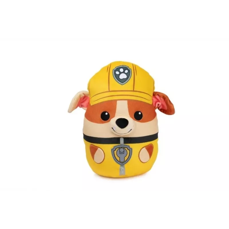 PAW Patrol Rubble minkštas žaislas, oficialus žaislas iš populiariojo animacinio serialo, spaudžiamas pliušinis šunelis vaikams nuo 1 metų, 30 cm