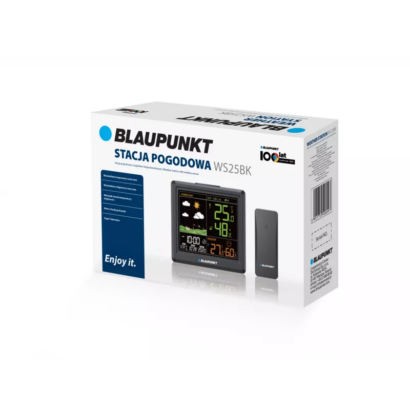 Oro stotelė BLAUPUNKT WS25BK – vidaus / lauko temperatūros ir drėgmės monitorius, juoda, 1 jutiklis, LCD ekranas