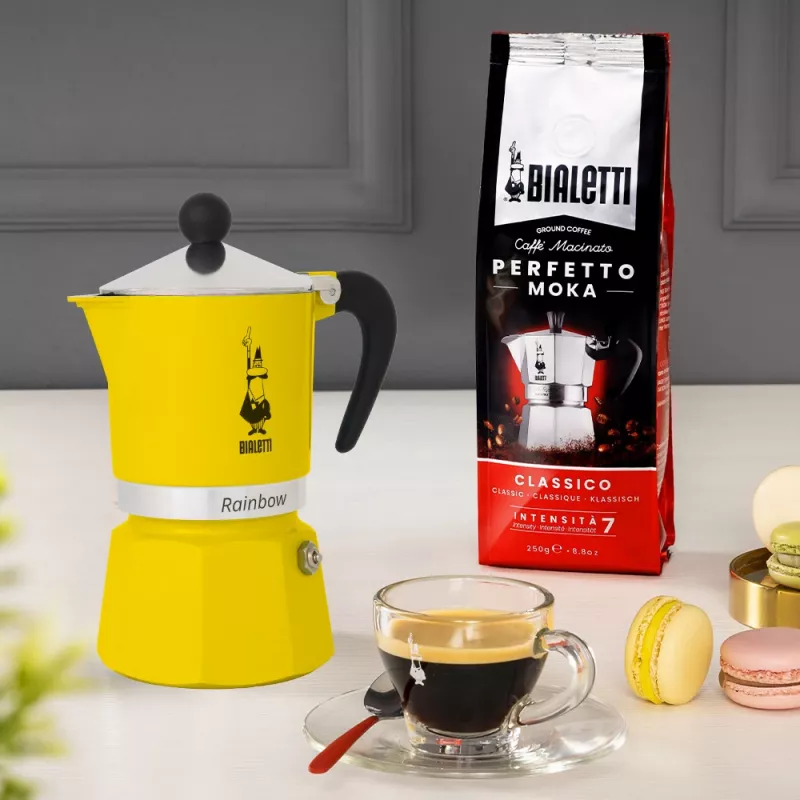 Moka puodas Bialetti Rainbow Black Yellow, 1 puodeliui
