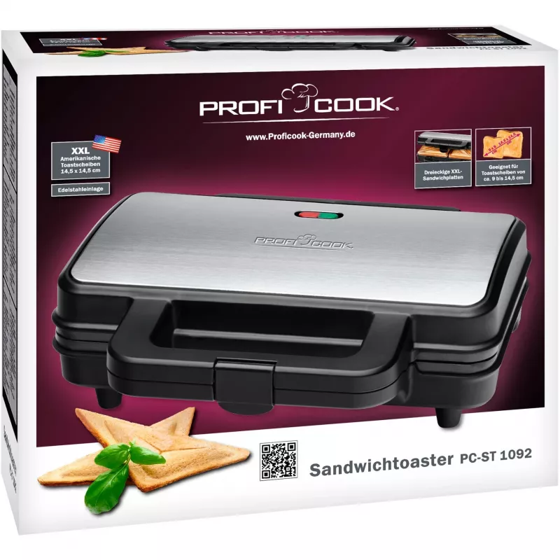ProfiCook PC-ST 1092 Sumuštinių keptuvė - 900 W - Nerūdijantis plienas/Juoda