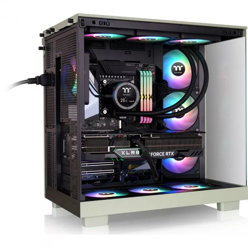 Korpusas Thermaltake View 380 XL WS ARGB, šviesiai žalias/medis, 2x grūdintas stiklas