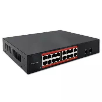 Tinklo jungiklis QOLTEC 52364 — Gigabit Ethernet PoE 16xRJ45, 2xSFP
