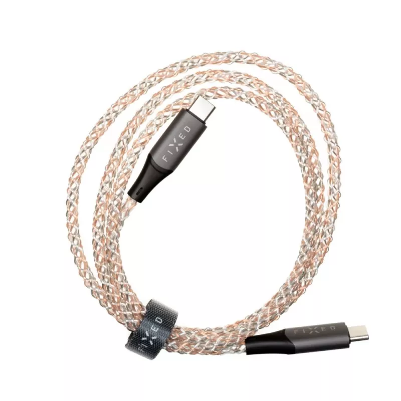 USB-C į USB-C įkrovimo laidas FIXED FIXDLED-CC-RA su PD palaikymu ir fiksuotu ilgiu, integruotas vaivorykštinis LED