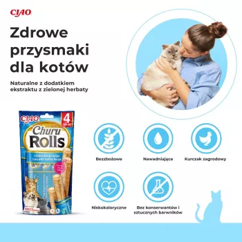 INABA Churu Rolls vištienos receptas su tuno ir šukutės receptu - skanėstai katėms - 4x10 g