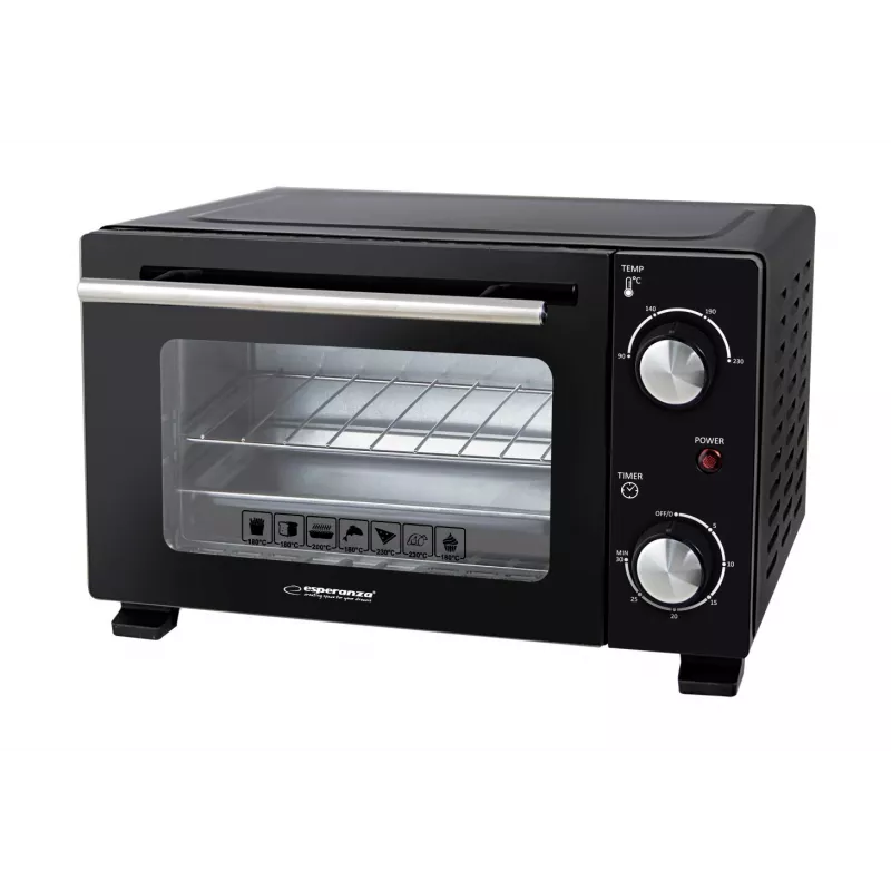Mini orkaitė ESPERANZA EKO007N, 10 L, 800 W, juoda, max 250°C, mechaninis laikmatis 30 min