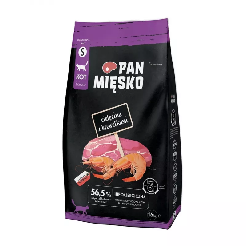 Sausas kačių maistas Pan Mięsko Teletina su krevetėmis S 1,6 kg
