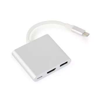 USB grafikos adapteris GEMBIRD A-CM-HDMIF-02-SV, HDMI išvestis, iki 3840×2160, sidabrinis, 58.5×51×11.6 mm