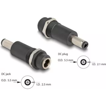 Adapteris DELOCK DC 5,5x2,5 mm (moteriškas) į DC 5,5x2,1 mm (vyriškas), juodas