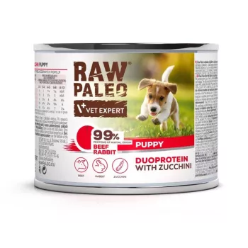 Šlapias šunų ėdalas VETEXPERT RAW PALEO Duoprotein Jautiena & Triušis Puppy 200g