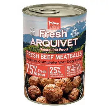 Šlapias šunų ėdalas ARQUIVET Fresh Beef mėsos kukuliai padaže 400 g, pilnavertis suaugusių šunų ėdalas, be grūdų